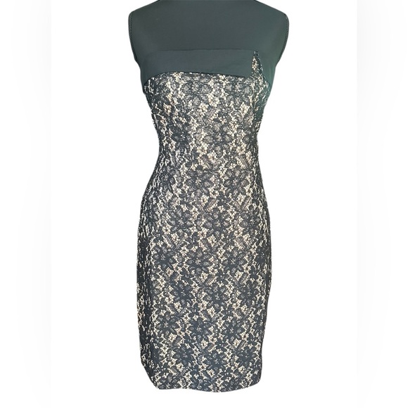 NWT Talbots Black & Gold Strapless Sheath Lace Dress w/ Asymmetrical Neckline - Picture 6 of 8